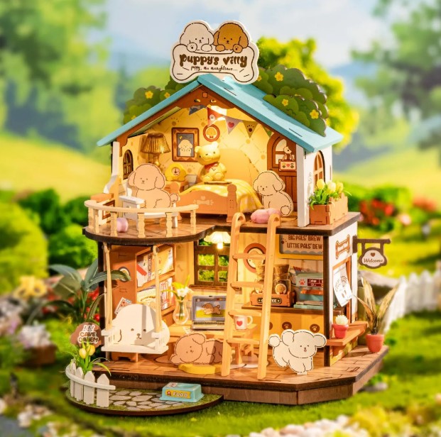 Puppy’s Cozy Villa | Robotime DG169 DIY Dollhouse Miniatures Kit