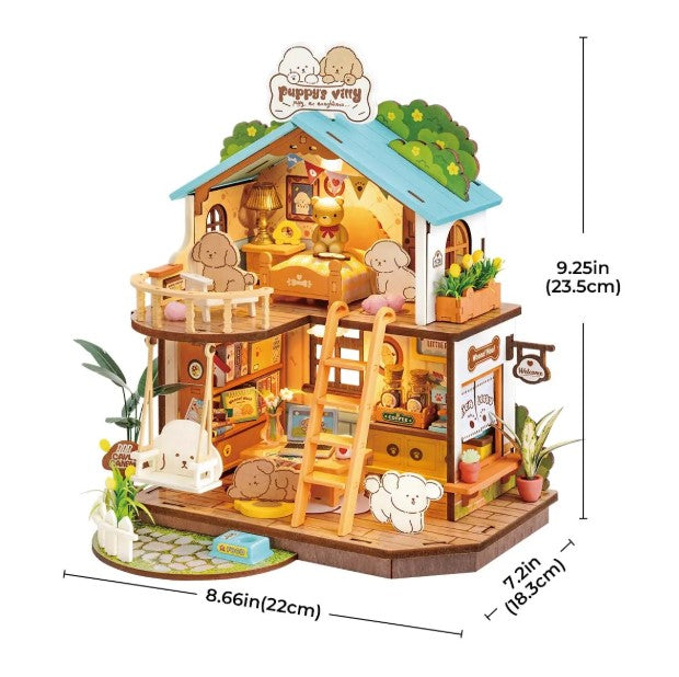 Puppy’s Cozy Villa | Robotime DG169 DIY Dollhouse Miniatures Kit