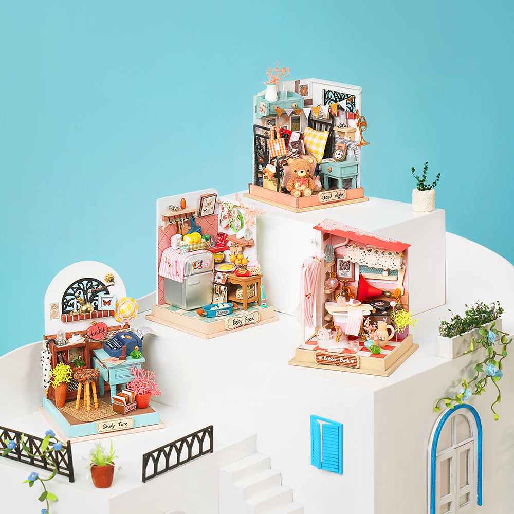 Tiny Dollhouse Robotime Rolife DS015/016/017/018 DIY Dollhouse Miniatures Collection