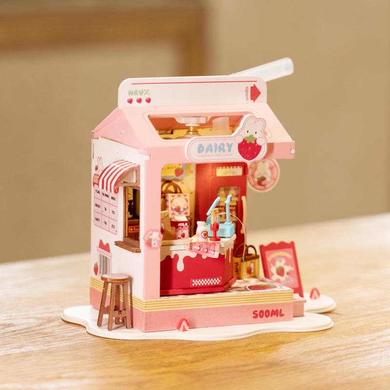 Strawberry Milk Box | Robotime Rolife DS034 DIY Tiny Dollhouse Miniatures Kit