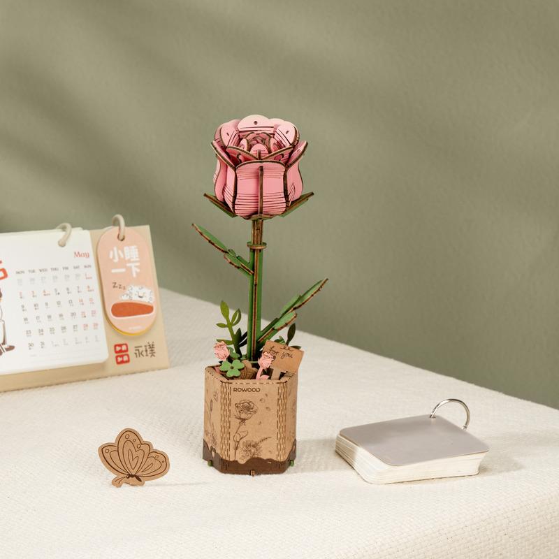 Canada Rowood TW041 Pink Rose Wooden Flower Hand-Made Craft Gift