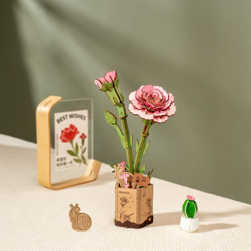 Canada Rowood TW051 Pink Carnation Wooden Flower Hand-Made Craft
