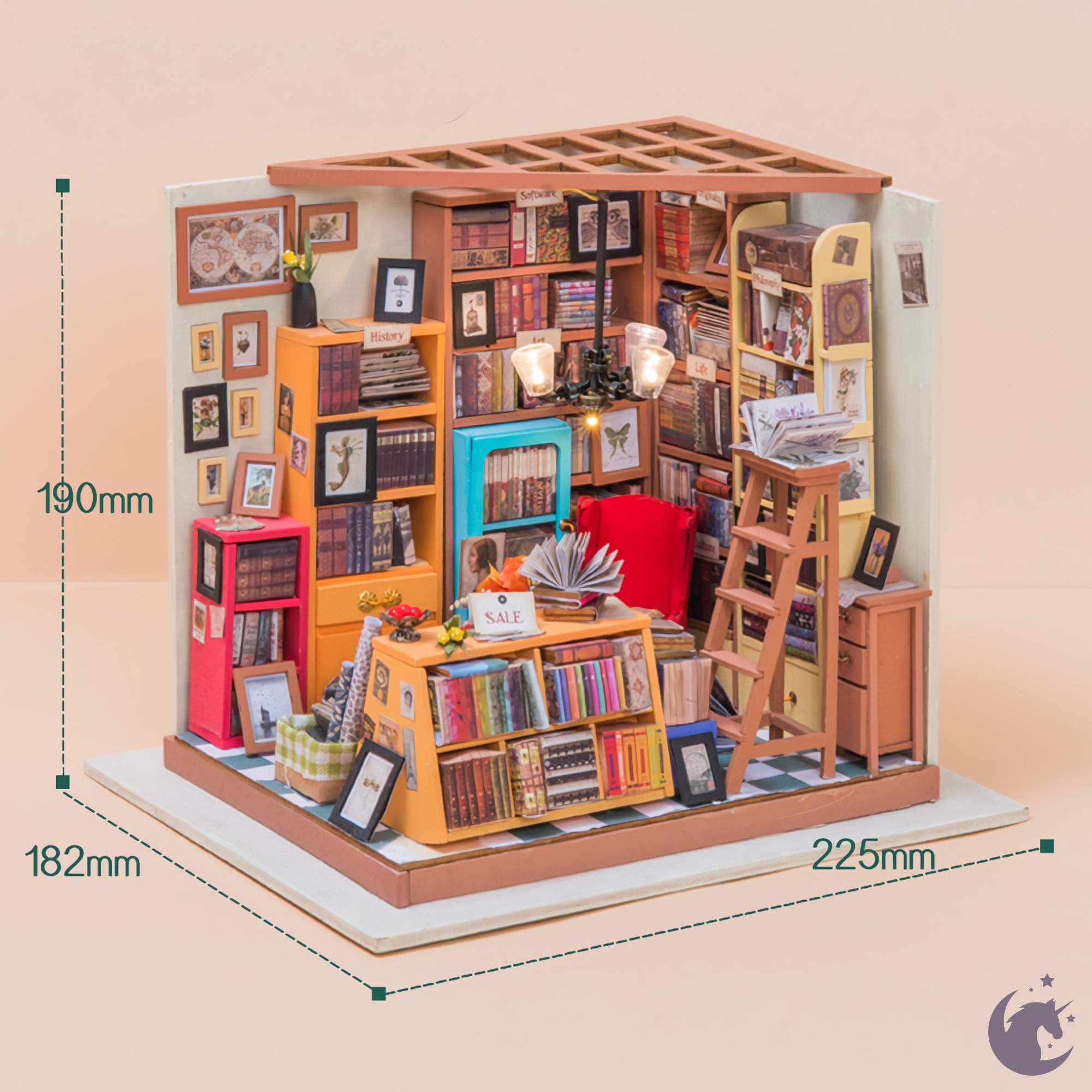 unicorntoys rolife robotime diy miniature dollhouse dg102 Sam's Study Library Room diorama craft kit