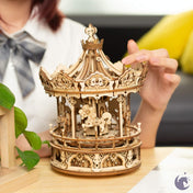unicorntoys robotime rokr romantic carousel diy mechanical music box 3d wooden puzzle kit birthday gifts for teen AMK62