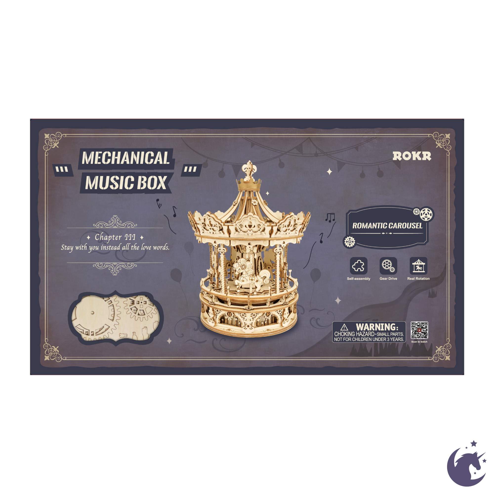 unicorntoys robotime rokr romantic carousel diy mechanical music box 3d wooden puzzle kit birthday gifts for teen AMK62