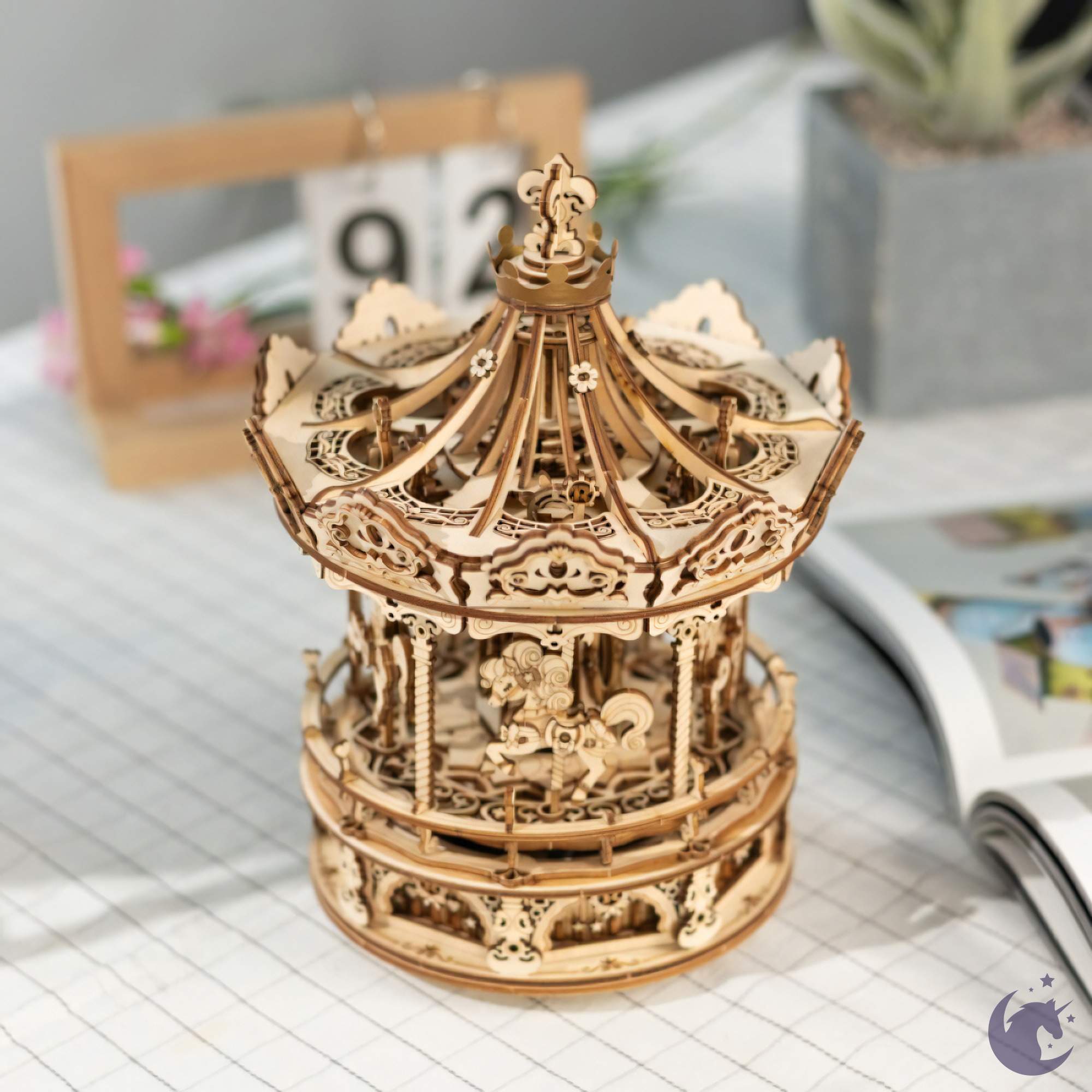 unicorntoys robotime rokr romantic carousel diy mechanical music box 3d wooden puzzle kit birthday gifts for teen AMK62
