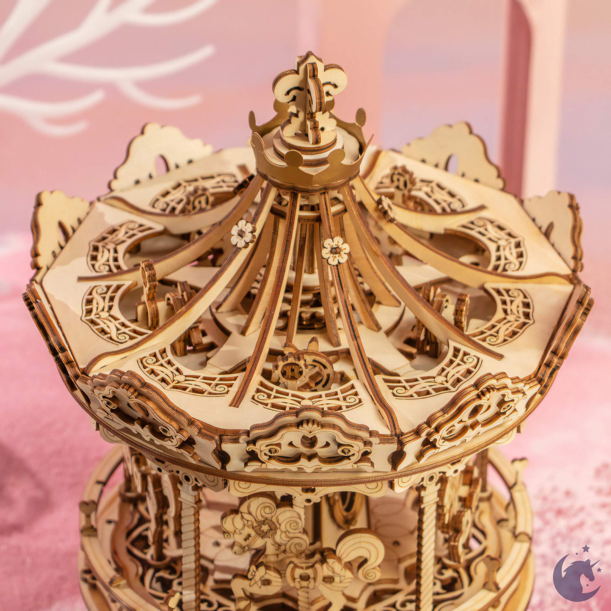 unicorntoys robotime rokr romantic carousel diy mechanical music box 3d wooden puzzle kit birthday gifts for teen AMK62