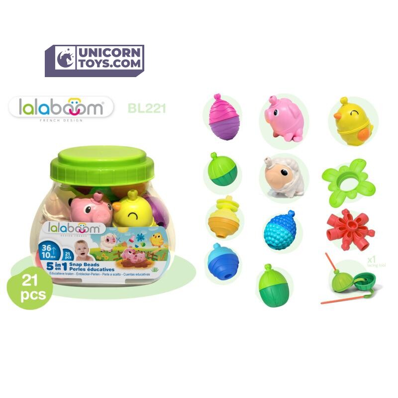 Lalaboom Farm Animal Educational Beads Bag BL231 | Evolving Educational Toys for Babies and Children