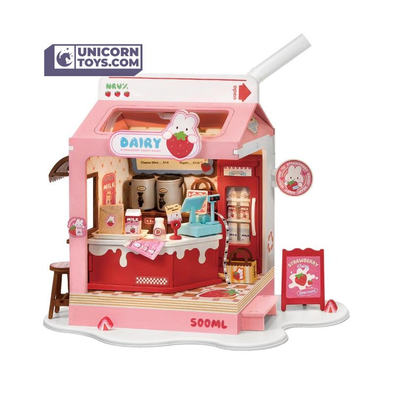 Strawberry Milk Box | Robotime Rolife DS034 DIY Tiny Dollhouse Miniatures Kit