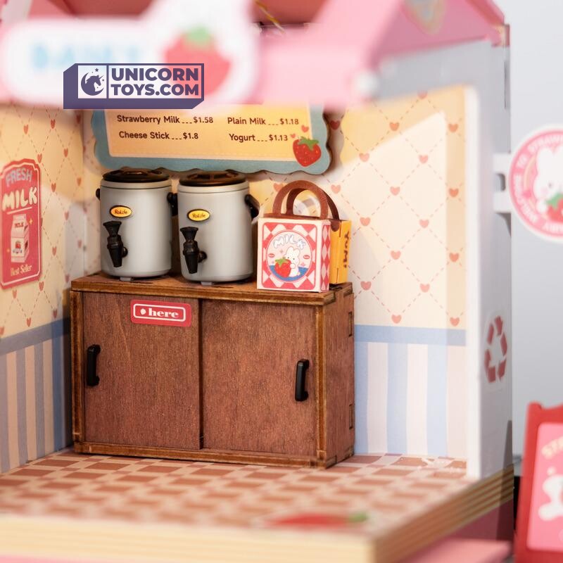 Strawberry Milk Box | Robotime Rolife DS034 DIY Tiny Dollhouse Miniatures Kit