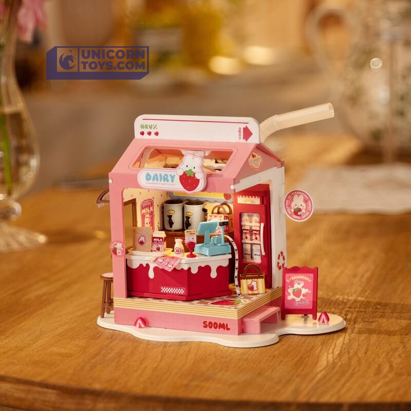 Strawberry Milk Box | Robotime Rolife DS034 DIY Tiny Dollhouse Miniatures Kit