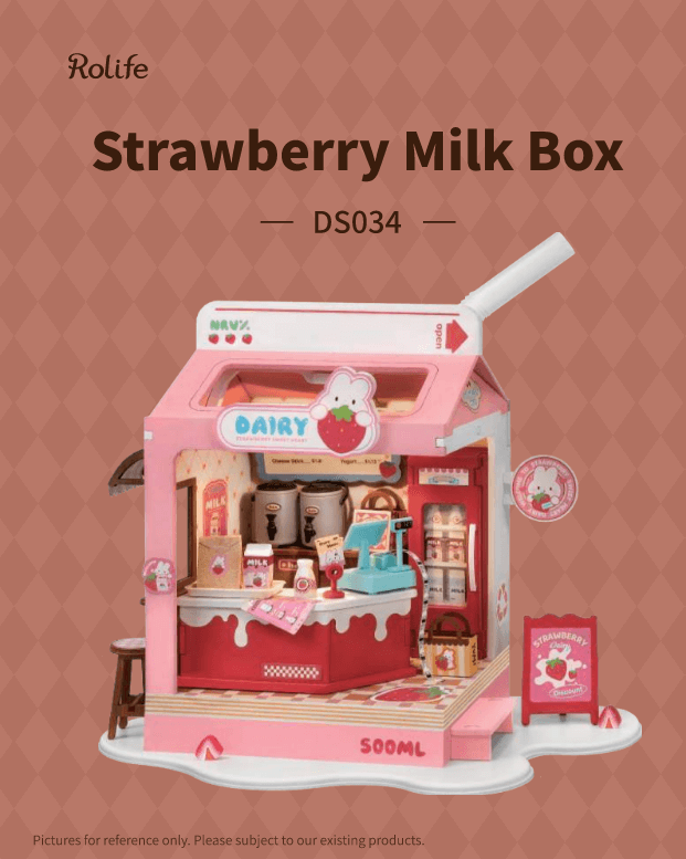 DS034 - Strawberry Milk Box | Robotime DIY Tiny Miniature Dollhouse Manual