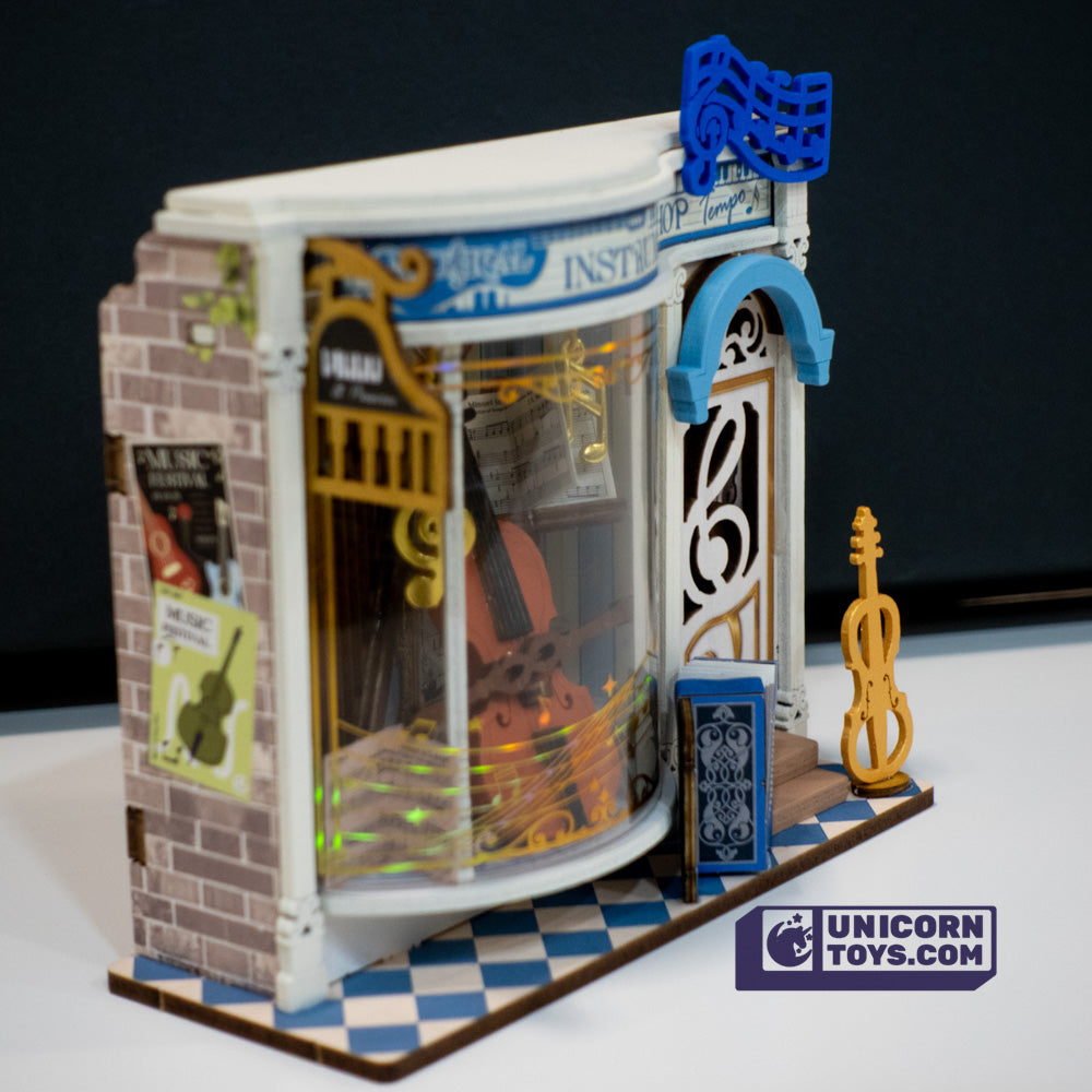 Melody Instrument Shop Mini Store | Robotime DS047 DIY Dollhouse Miniatures Kit