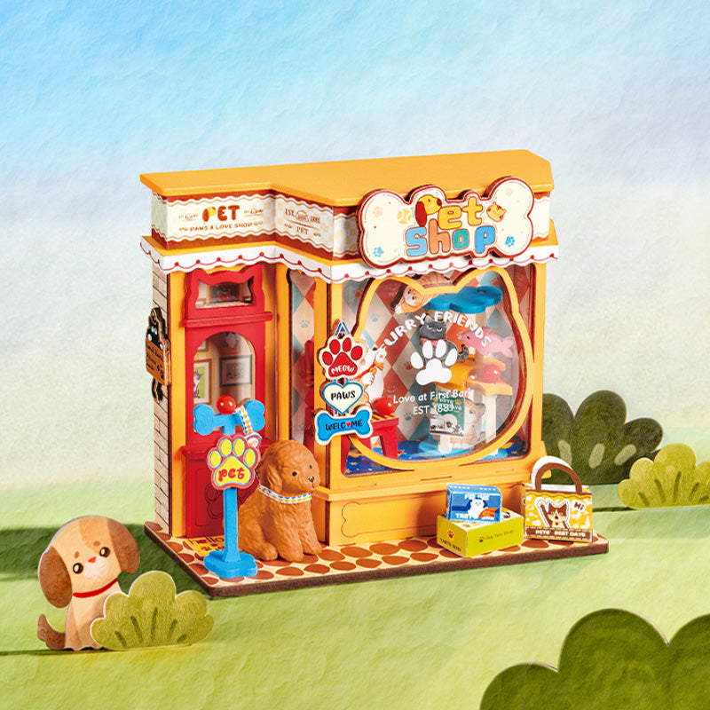 Pawfect Pet Shop Mini Store | Robotime DS045 DIY Dollhouse Miniatures Kit