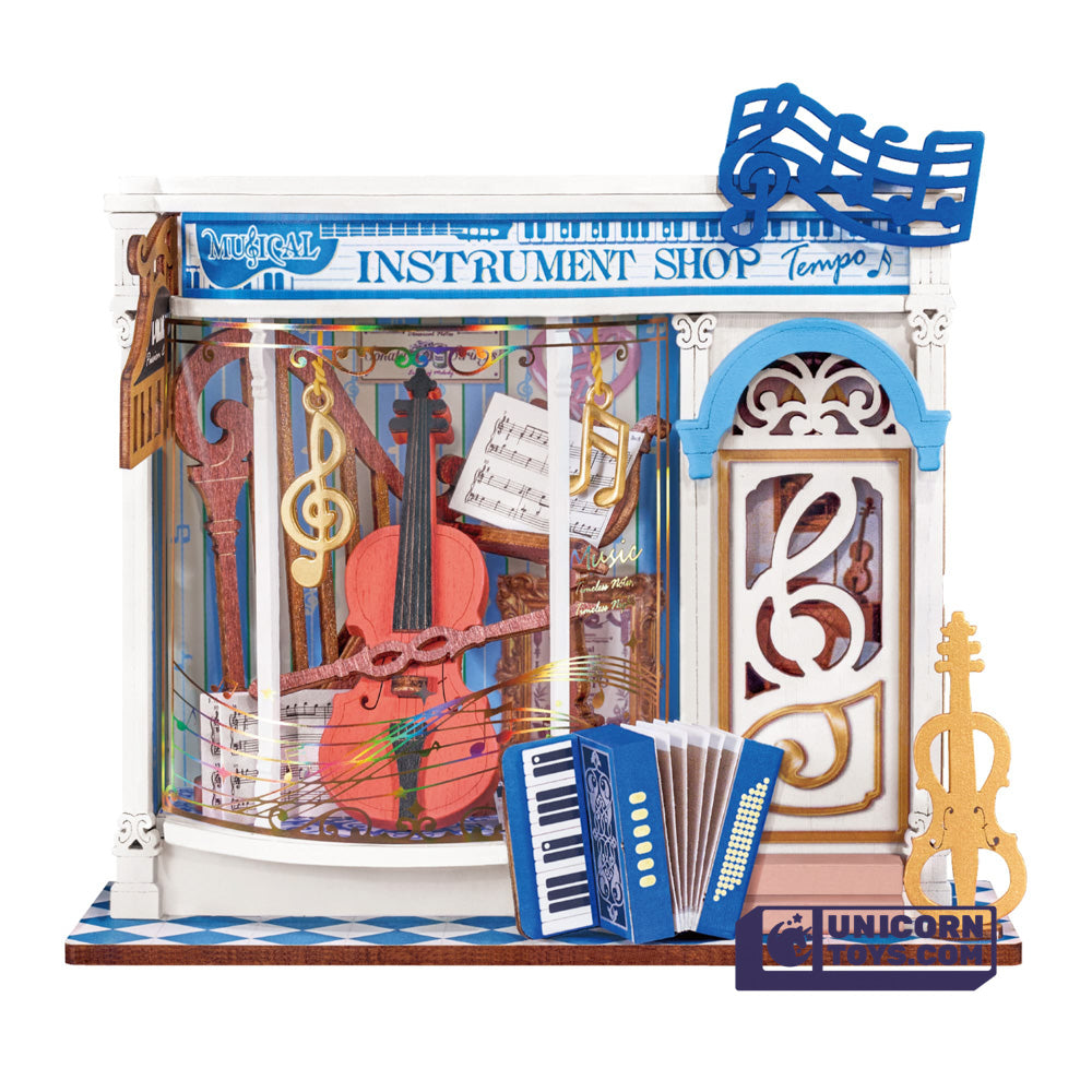 Melody Instrument Shop Mini Store | Robotime DS047 DIY Dollhouse Miniatures Kit