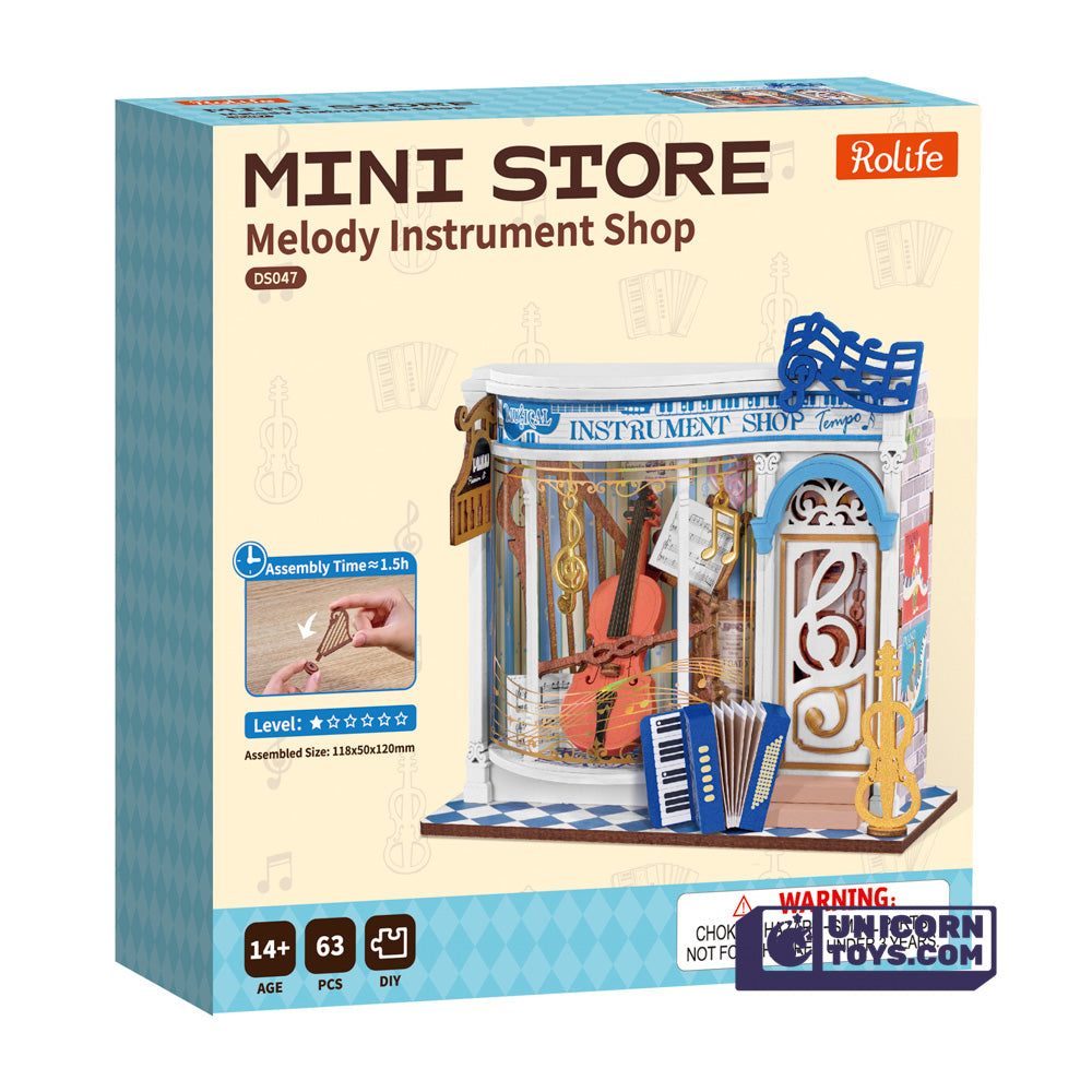 Melody Instrument Shop Mini Store | Robotime DS047 DIY Dollhouse Miniatures Kit
