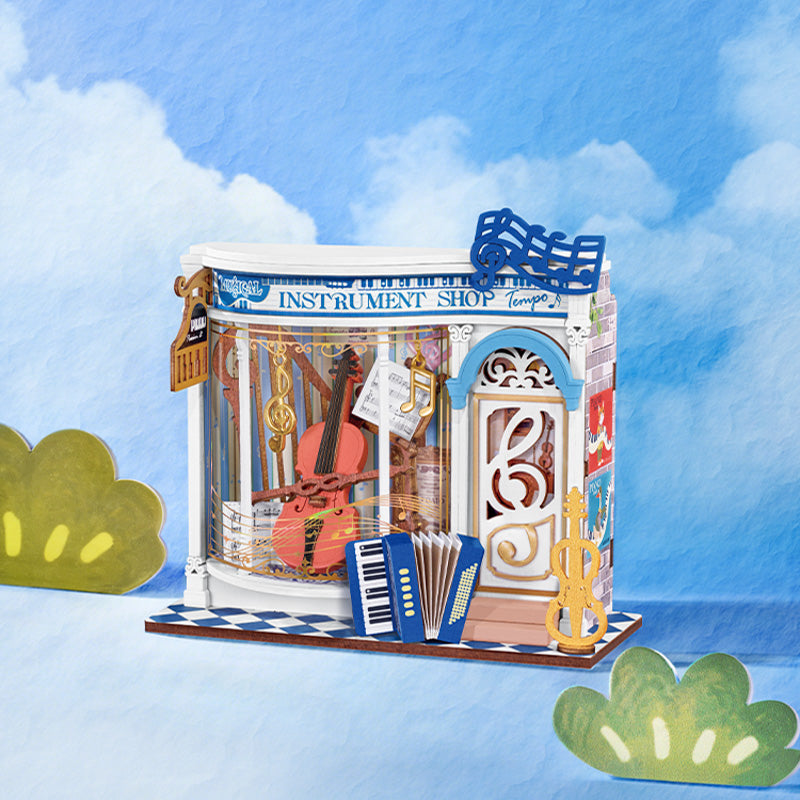 Melody Instrument Shop Mini Store | Robotime DS047 DIY Dollhouse Miniatures Kit