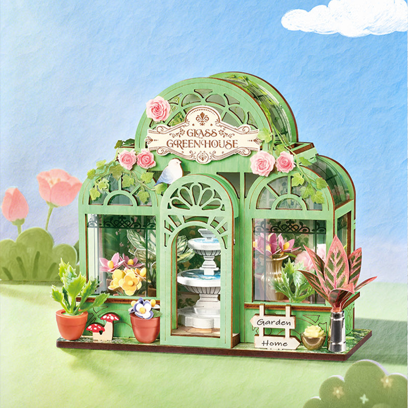 Green Fountain Garden Mini Store | Robotime DS049 DIY Dollhouse Miniatures Kit