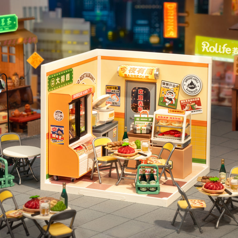 Night Out Food Stall | Rolife Super Creator DW022 DIY Stackable Dollhouse Miniatures Kit