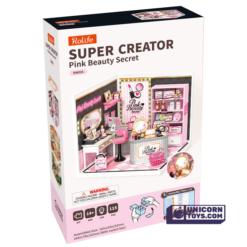 Pink Beauty Secret | Rolife Super Creator DW026 DIY Stackable Dollhouse Miniatures Kit