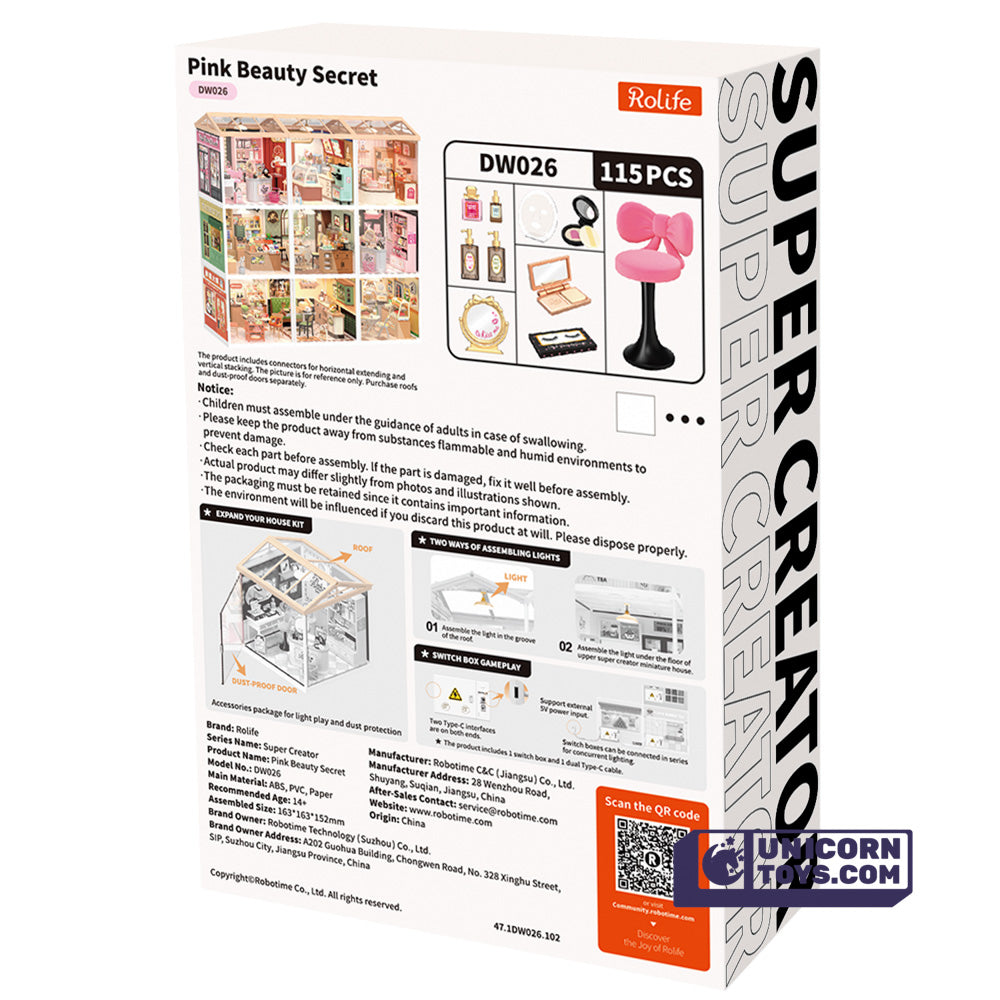 Pink Beauty Secret | Rolife Super Creator DW026 DIY Stackable Dollhouse Miniatures Kit