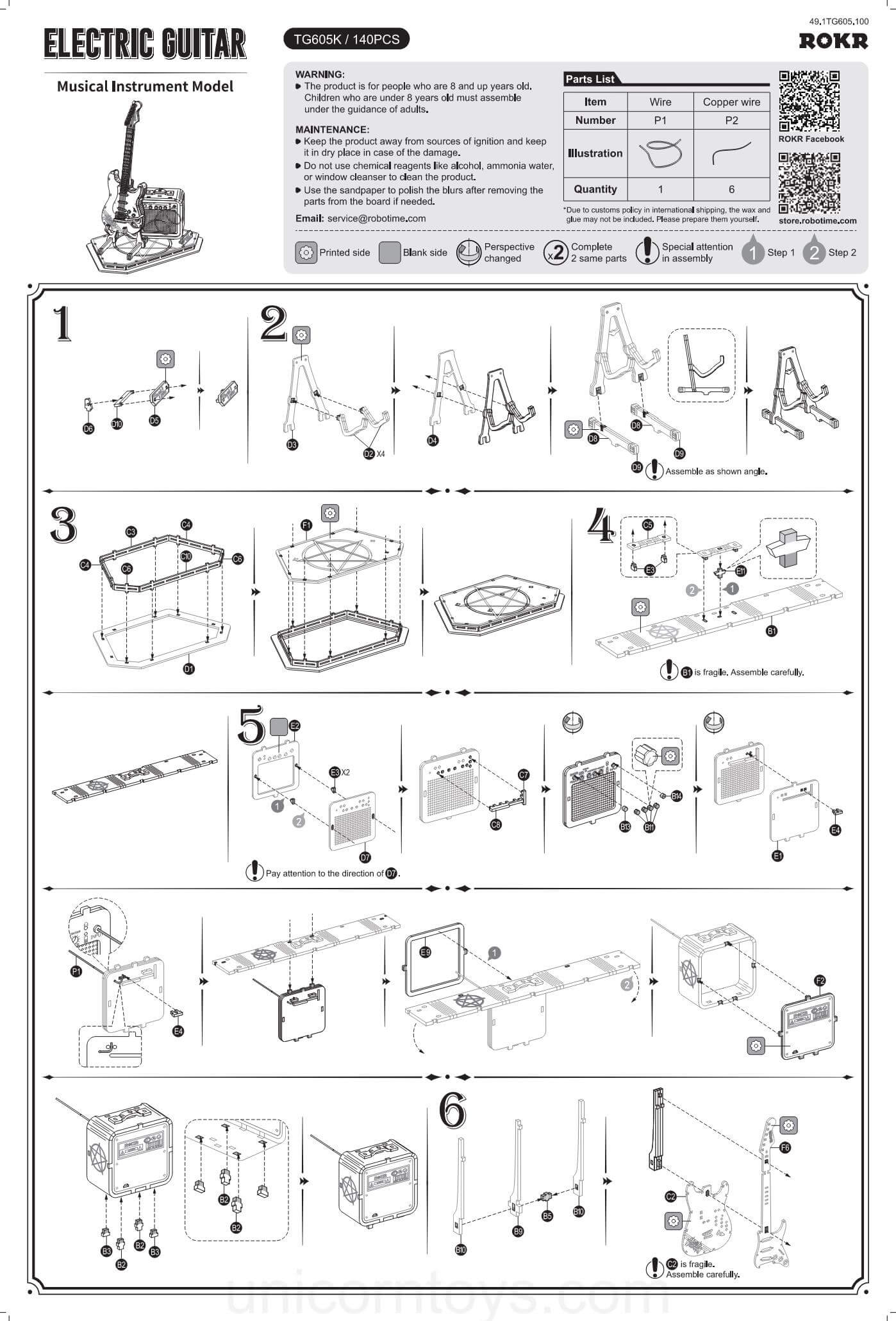 TG605K Electric Guitar Robotime ROKR 3D Wooden Puzzle Manual