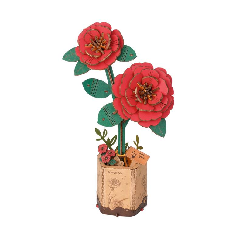Canada Rowood TW031 Red Camellia Wooden Flower Hand-Made Craft