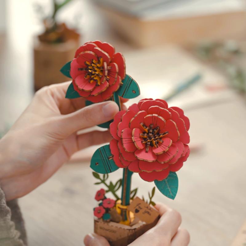 Red Camellia | Rowood TW031 Wooden Flower Hand-Made Craft Gift & Decoration