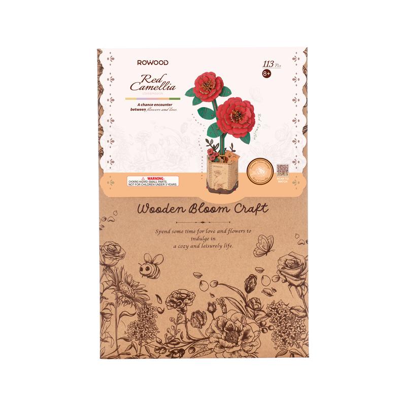 Canada Rowood TW031 Red Camellia Wooden Flower Hand-Made Craft