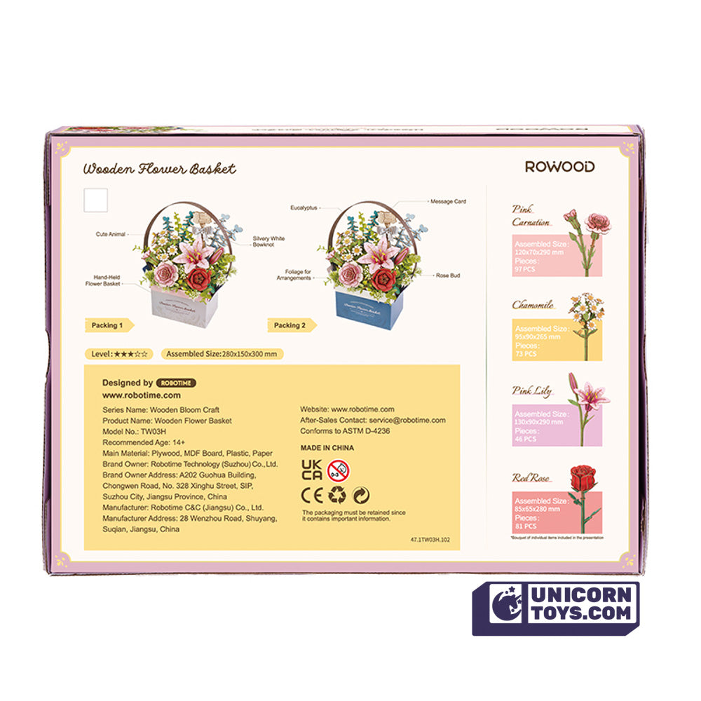 Wooden Flower Basket | Robotime 3D Wooden Puzzle TW03H