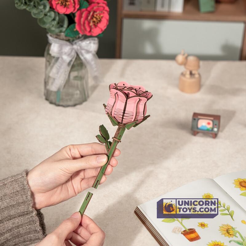 Canada Rowood TW041 Pink Rose Wooden Flower Hand-Made Craft Gift