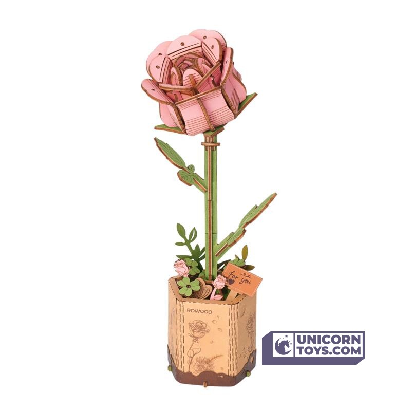 Pink Rose | Rowood TW041 Wooden Flower Hand-Made Craft Gift & Decoration