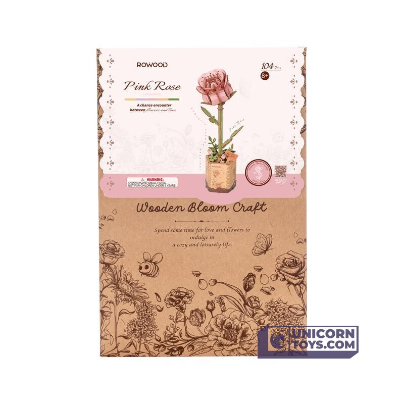 Canada Rowood TW041 Pink Rose Wooden Flower Hand-Made Craft Gift