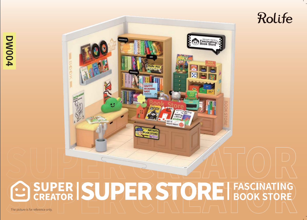 DW004 - Fascinating Book Store | Rolife Super Creator DIY Stackable Dollhouse Manual