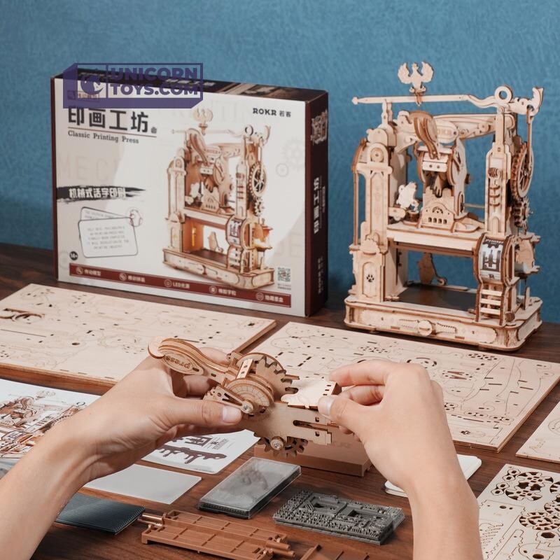 Classic Printing Press | Robotime ROKR LK602 Mechanical Gears Puzzle Kit