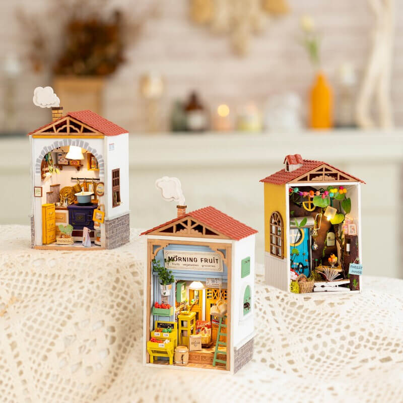 Mini Town Dollhouse Robotime Rolife DS008/009/010/011/012/013 DIY Dollhouse Miniatures Collection