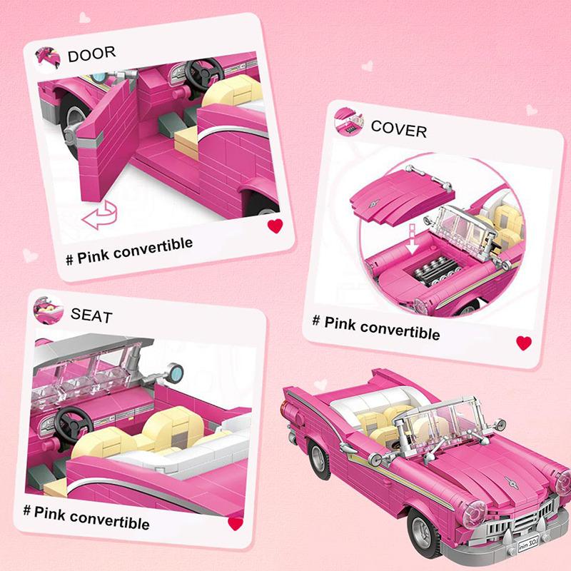 Pink Cabriolet | LOZ 1125 Mini Block Building Bricks Vehicle Model Set for Ages 10+
