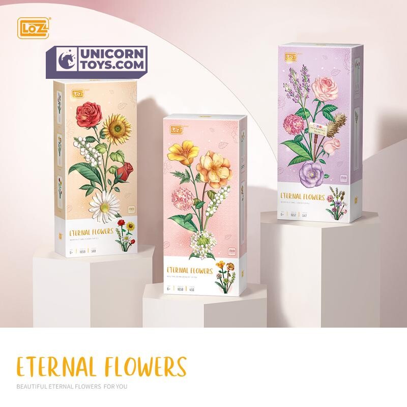 LOZ 1659 Sunflower Rose Saffron Hypericum Eternal Flower Set for