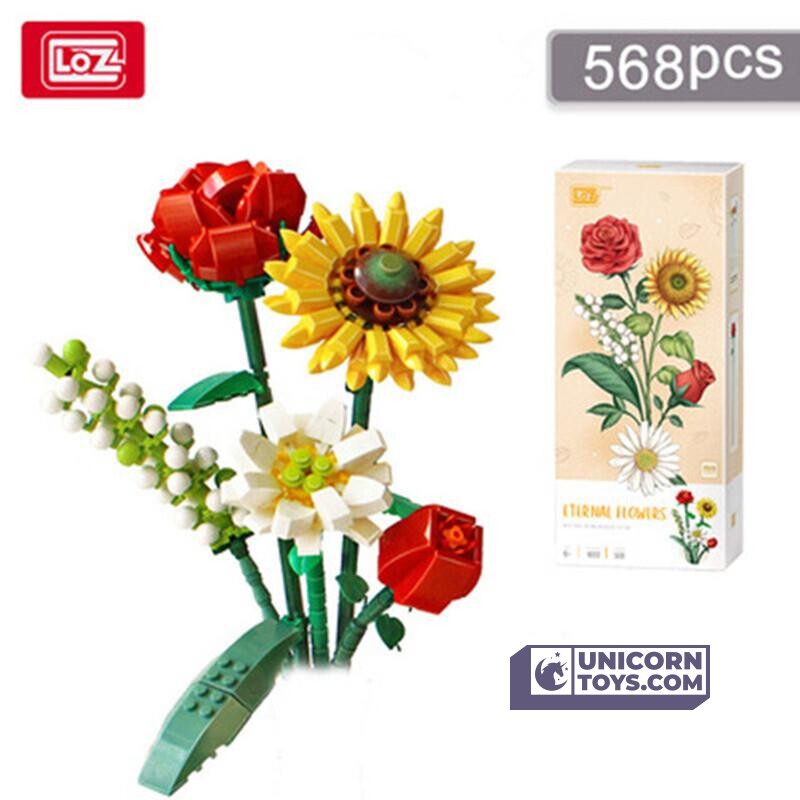 Sunflower Rose Saffron Hypericum | LOZ 1659 Mini Block Eternal Flower Set for Ages 10+