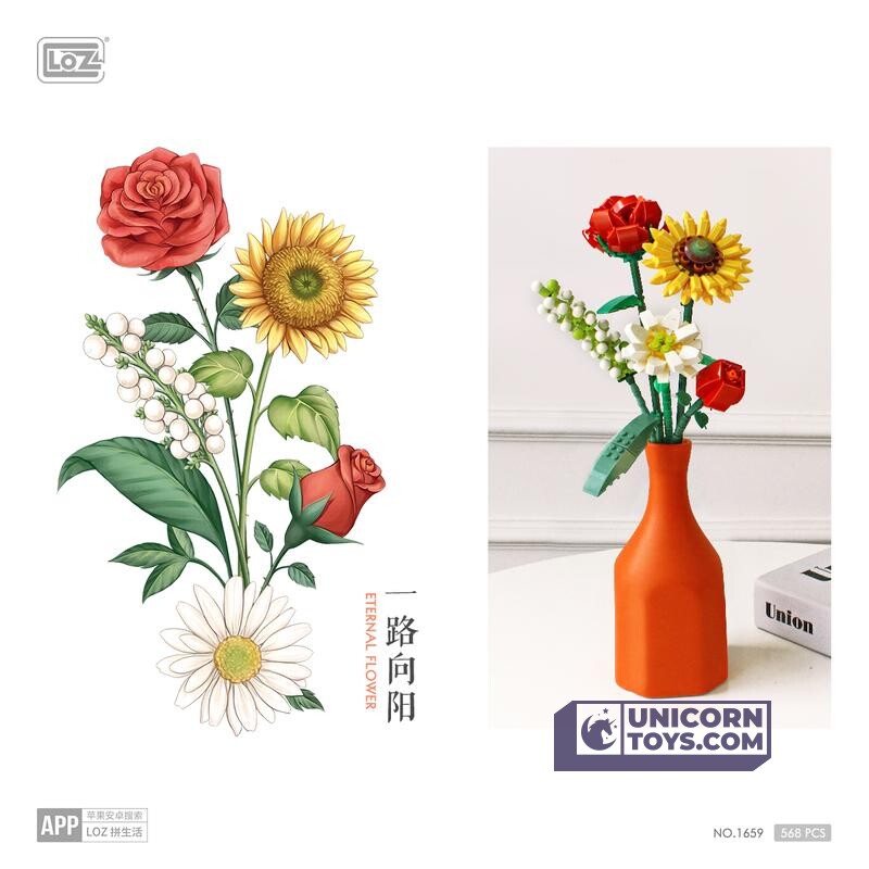 LOZ 1659 Sunflower Rose Saffron Hypericum Eternal Flower Set for