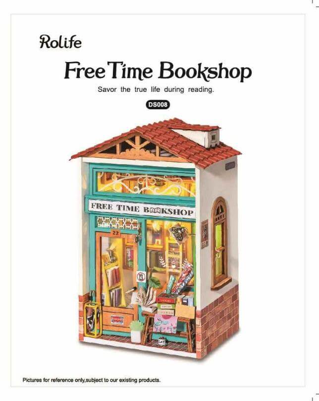 RDS008 - Free Time Bookshop | Robotime Rolife Mini Town Miniature Dollhouse Manual