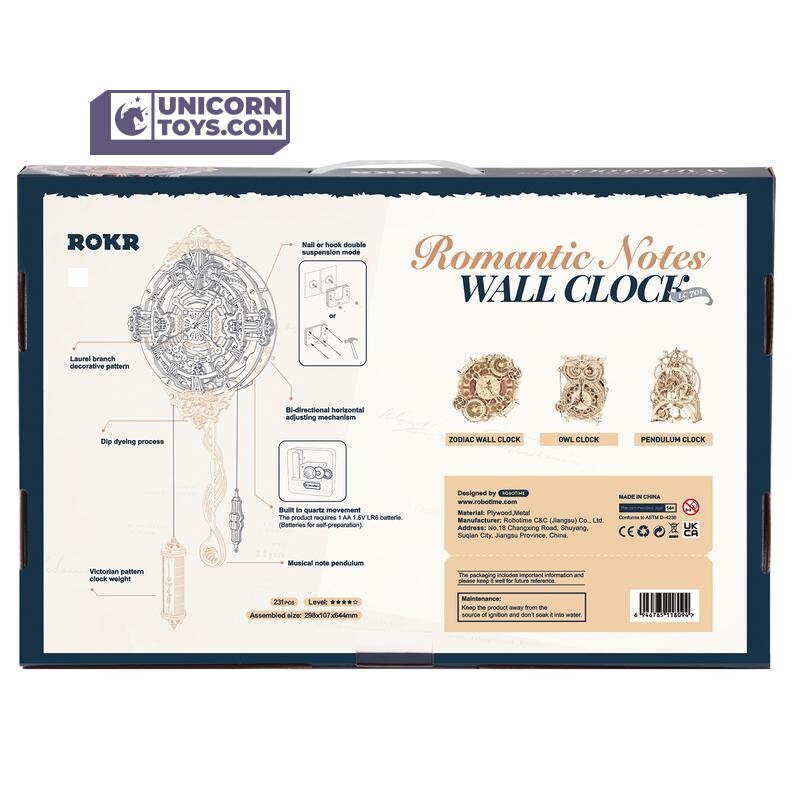Romantic Notes Wall Clock | Robotime ROKR LC701 Time Art Mechanical Puzzle Kit