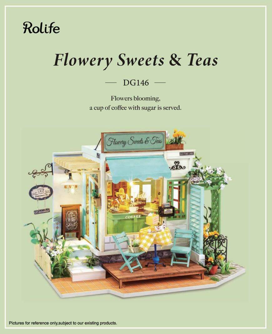 RDG146 - Flowery Sweets & Teas | Robotime DG146 DIY 1:24 Dollhouse Manual