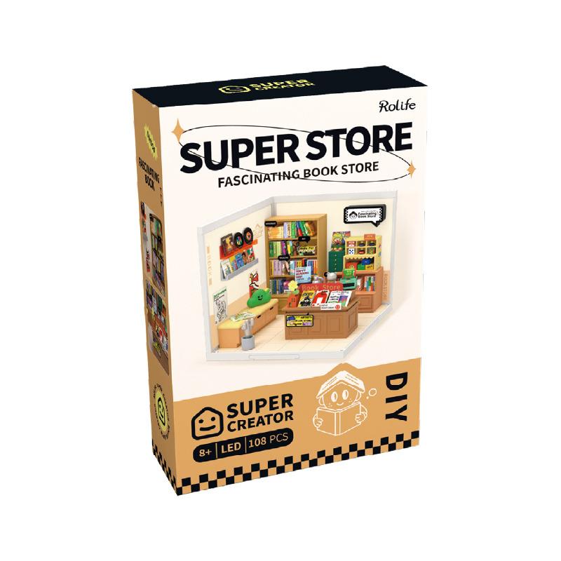 Fascinating Book Store | Rolife Super Creator DW004 DIY Stackable Dollhouse Miniatures Kit