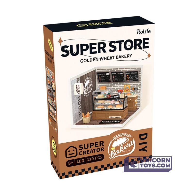 Golden Wheat Bakery | Rolife Super Creator DW005 DIY Stackable Dollhouse Miniatures Kit