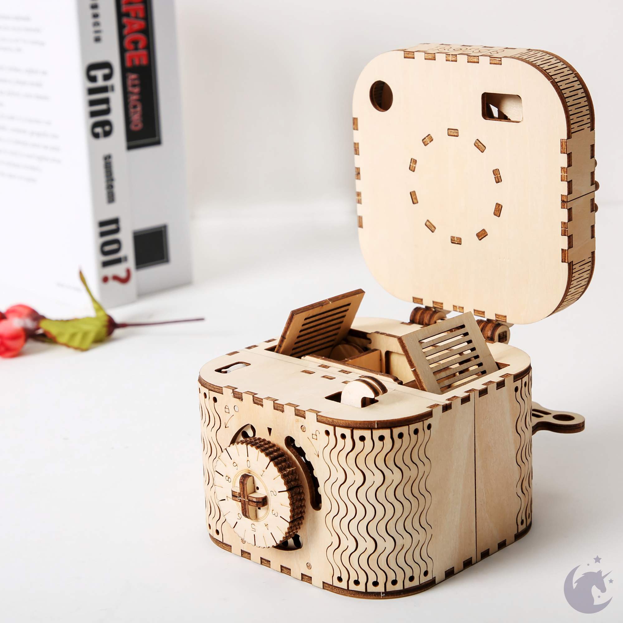 unicorntoys robotime rokr treasure box diy mechanical model building 3d wooden puzzle kit birthday gifts for teen LK502