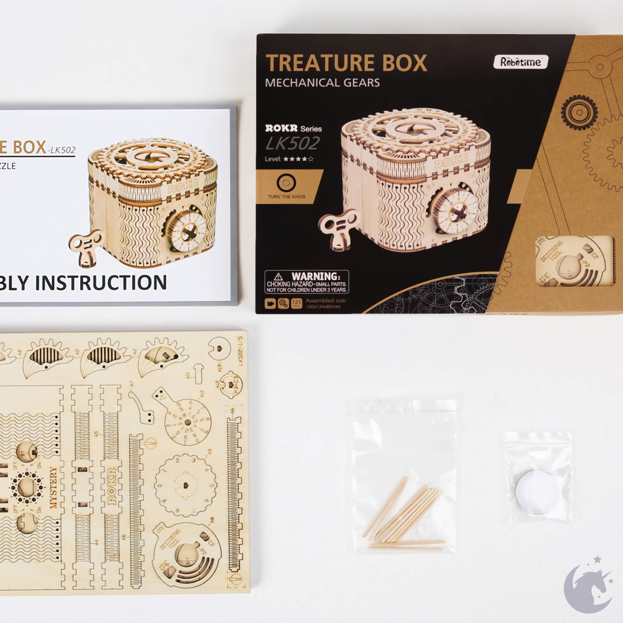 unicorntoys robotime rokr treasure box diy mechanical model building 3d wooden puzzle kit birthday gifts for teen LK502