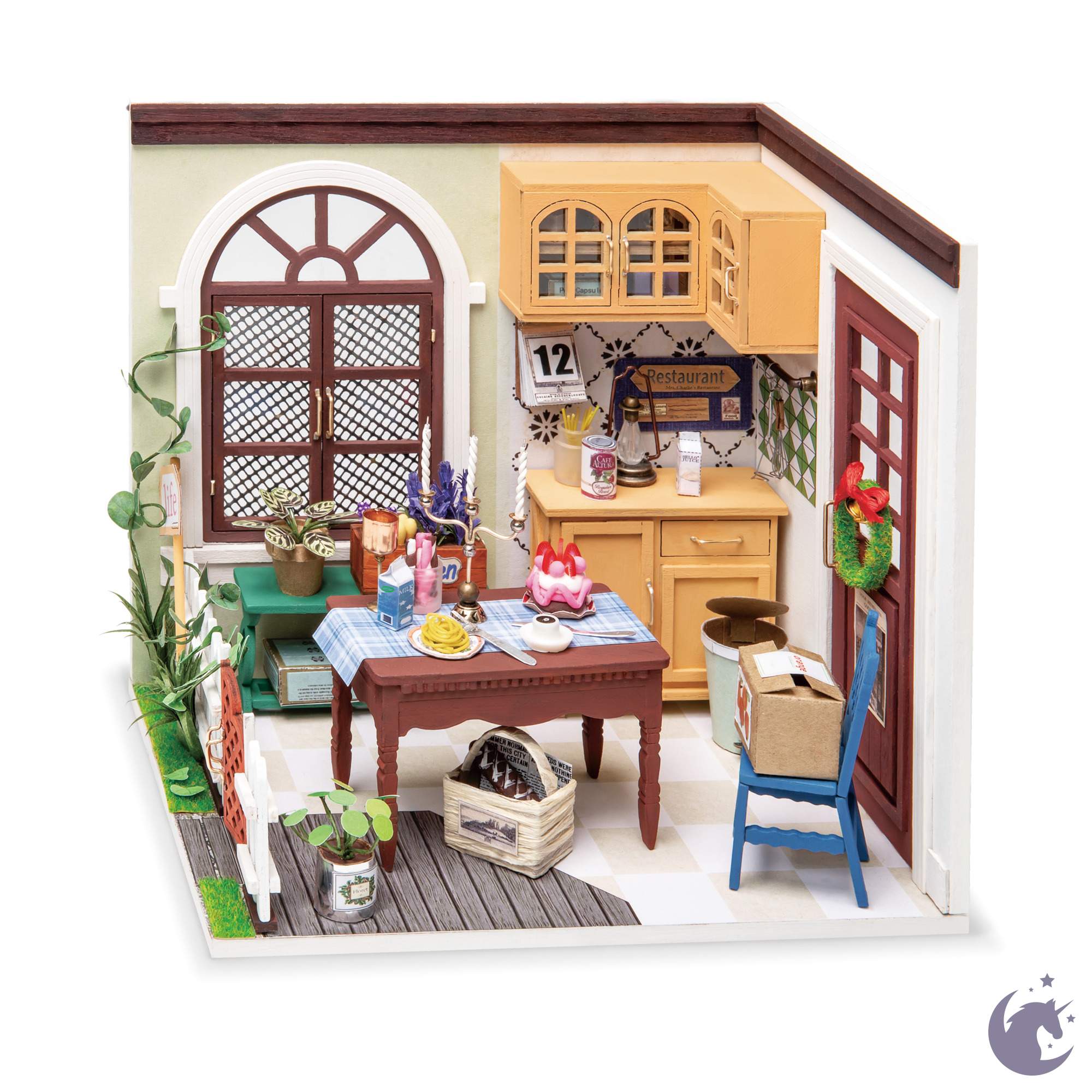 unicorntoys rolife robotime diy miniature dollhouse dgm09 mrs.charlie dining room diorama craft kit