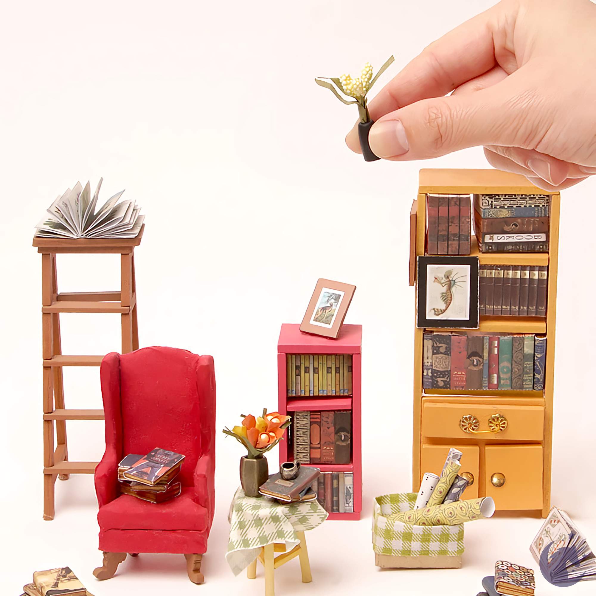 unicorntoys rolife robotime diy miniature dollhouse dg102 Sam's Study Library Room diorama craft kit