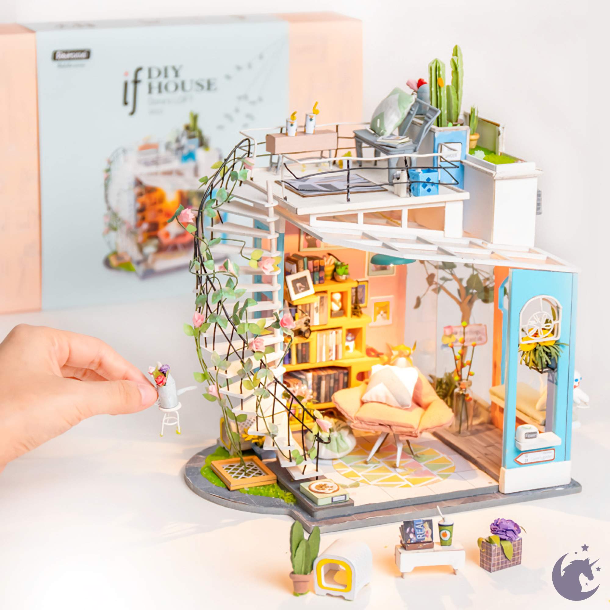unicorntoys rolife robotime diy miniature dollhouse dg12 Dora's Loft diorama craft kit